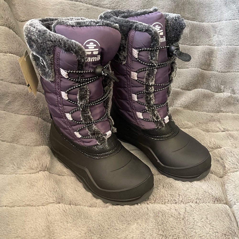 Kamik Kids Purple & Black Insulated Snow Boots with Faux Fur Trim